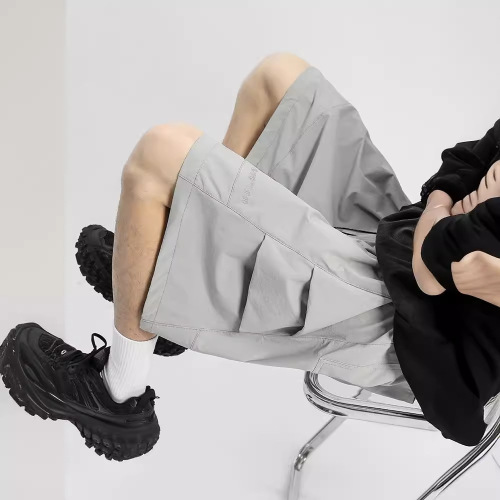 American-style Vibe Quick-Dry Parachute Shorts for Men | Summer Trendy Brand | Loose-Fit Gray Sports Cropped Beach Pants | Casual Assault Trousers