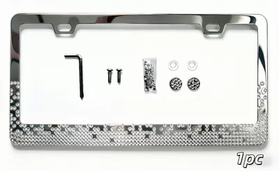 The New Diamond-Encrusted Stainless Steel License Plate Frame Is Suitable for License Plate Frames in the United States, Canada, Mexico, and Venezuela (License plate holder/license plate holder) - white-1pcs