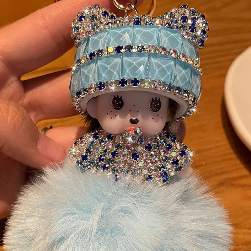 Corea del Sur creativo lindo diamante incrustado lindo Qiqi Bola de piel muñeca llavero mujer de dibujos animados par coche bolsa colgante
