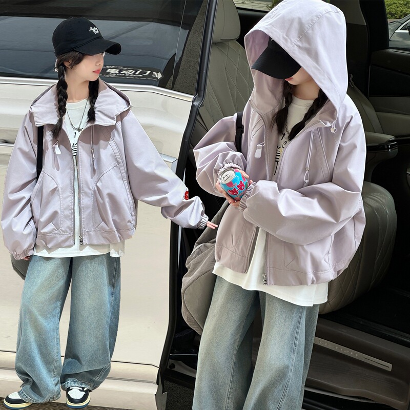 Autumn casual jacket for older girls, new children's clothing, girls' zip-up jacket, top, hooded jacket, trendy