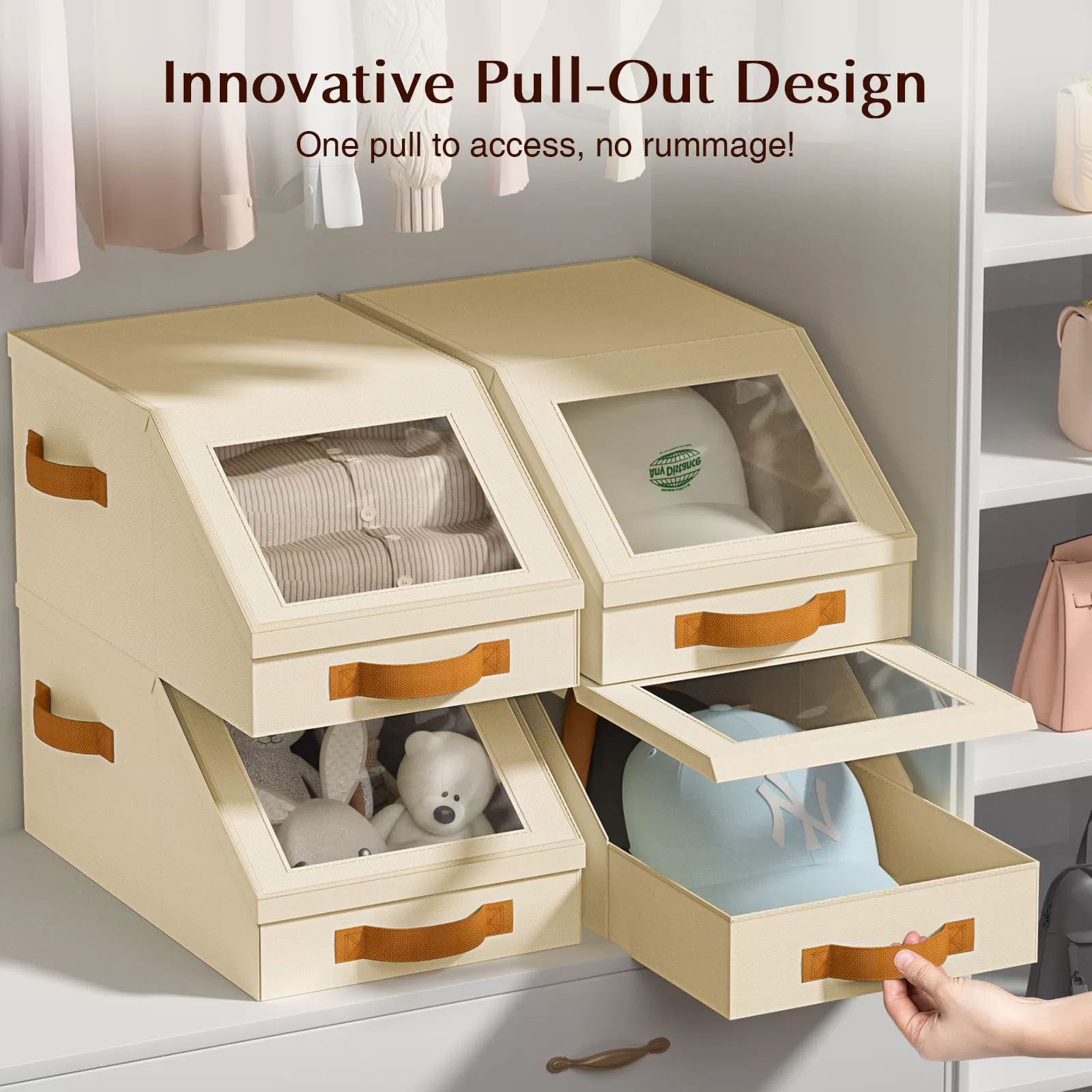 Ящик для хранения бейсбольной кепки с крышкой, ящик для хранения с крышкой, тканевый ящик для хранения с окном, складной ящик для хранения