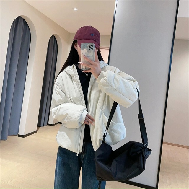 WTHEONElu家高品质防风保暖短款棉服女小个子连帽外套2024秋冬新|undefined