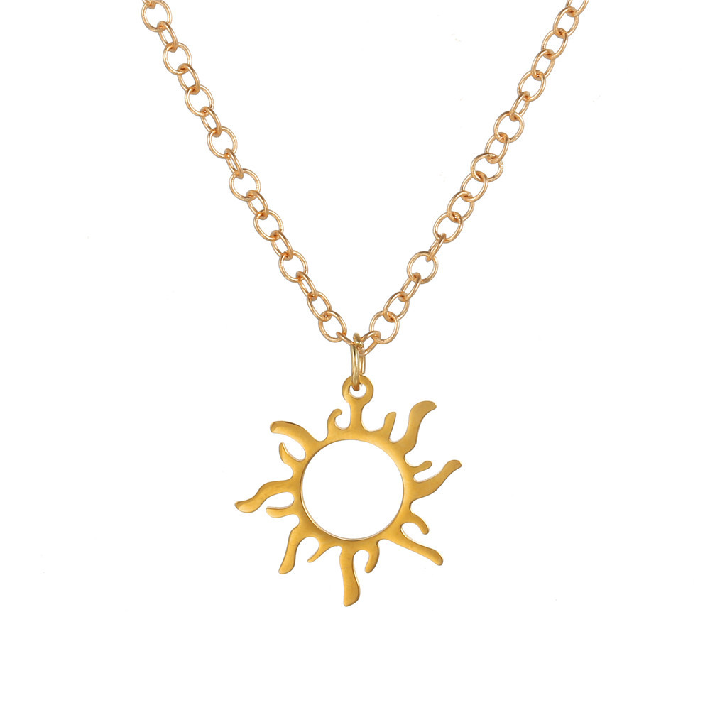 simple hollow titanium steel sun geometric necklace wholesale nihaojewelry