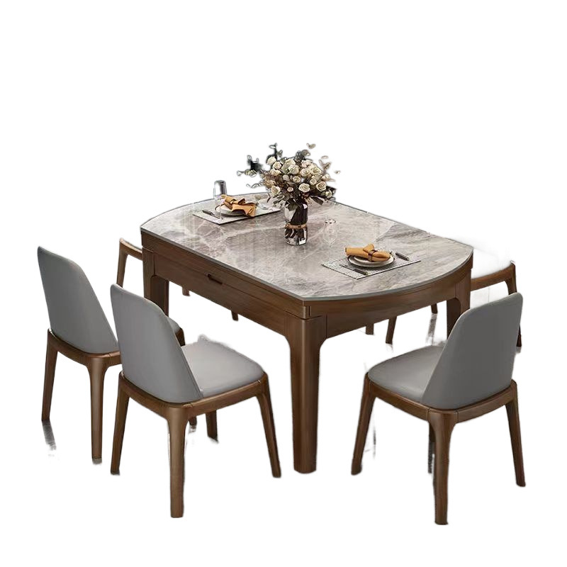 Mesa de comedor de tabla de roca doméstica pequeña sala de estar rectangular silenciosa plegable mesa redonda tabla de comedor de madera maciza