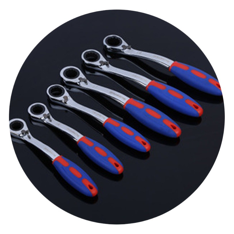 Llave de trinquete de doble propósito con mango de plástico, llave de trinquete de múltiples especificaciones, herramientas de ferretería para el hogar al por mayor.