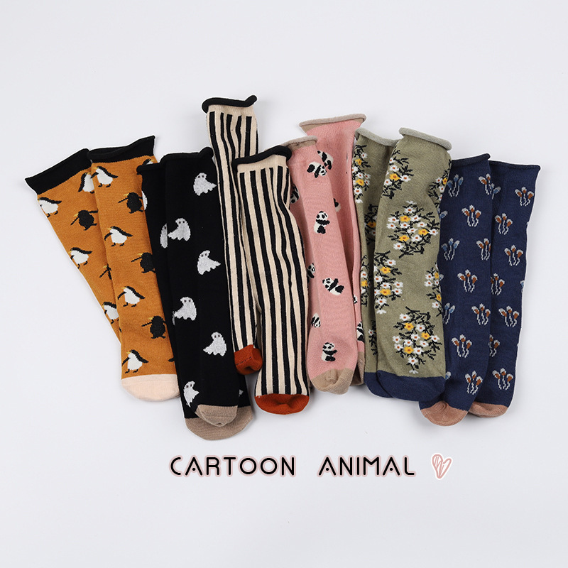 2024 Spring and Autumn New ins style Japanese style mid-calf length socks Korean cartoon animal boys and girls straight children's socks fashion