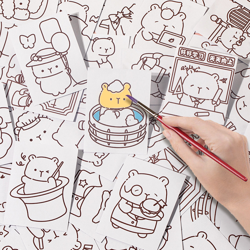 Libro de pegatinas de guisantes para colorear con ocio Kapibala Cute Wind Mini portátil de descompresión Puzzle Interesante Libro de juegos