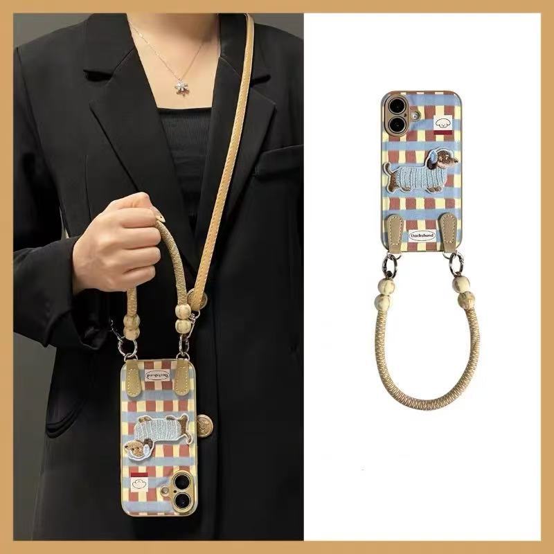 Perro a cuadros retro de nicho para iPhone14/15 funda para teléfono móvil 16Promax nuevo estilo 13 pareja 15pro