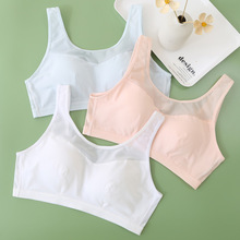 安菲雅半固定模杯13岁女童少女初中网眼面料套头背心透气柔软文胸