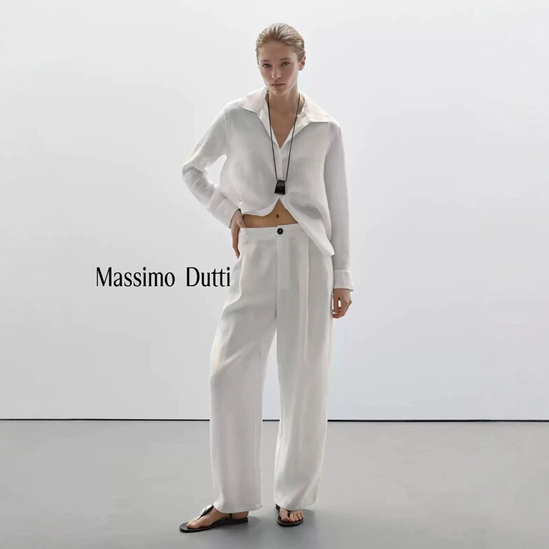 Spring and Summer New Style Massimo Dutti2026 Women's High-End White Lightweight Pure Cotton Long-Sleeved Shirt Top Spring and Summer New Style Massimo Dutti2026 Women's High-End White Lightweight Pure Cotton Long-Sleeved Shirt Top
