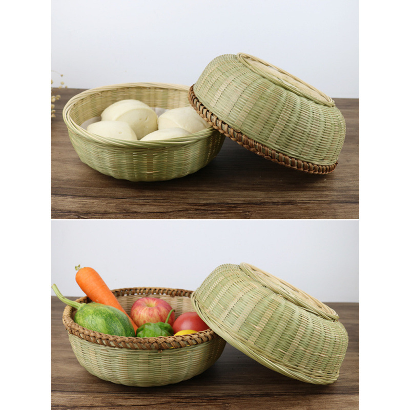Household Bamboo Steamed Buns Basket Steamed Bread Basket Fruit Basket Handmade Small Bamboo Basket Kitchen Storage Basket Fruit Plate Vegetable Basket Dim Sum Basket