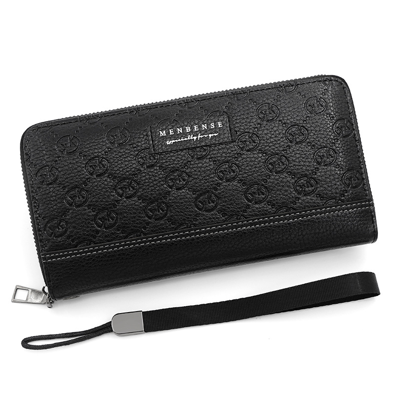 Estilo coreano de los hombres de larga cartera patrón en relieve cadena de moda bolsa de embrague de gran capacidad Multi-tarjeta de teléfono bolsa