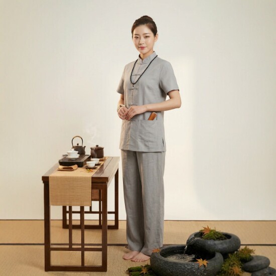 Cotton and Linen Meditation Clothing Set for Women, New Chinese Style Tea Ceremony Attire, Breathable and Sweat-Wicking Yoga Meditation Clothing