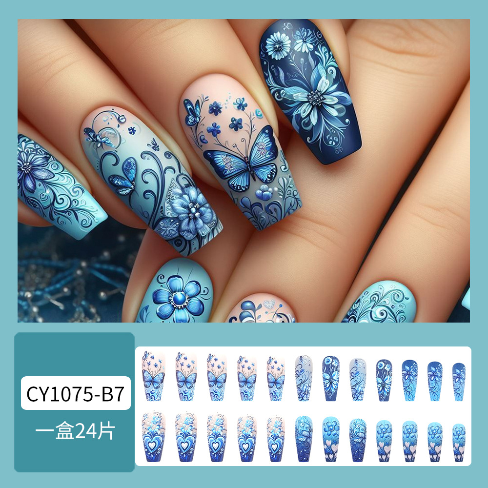 Azul amor manicure francesa esmerilado flor mar de uñas parches al por mayor mariposa de venta en Europa y América desgaste de uñas image 3