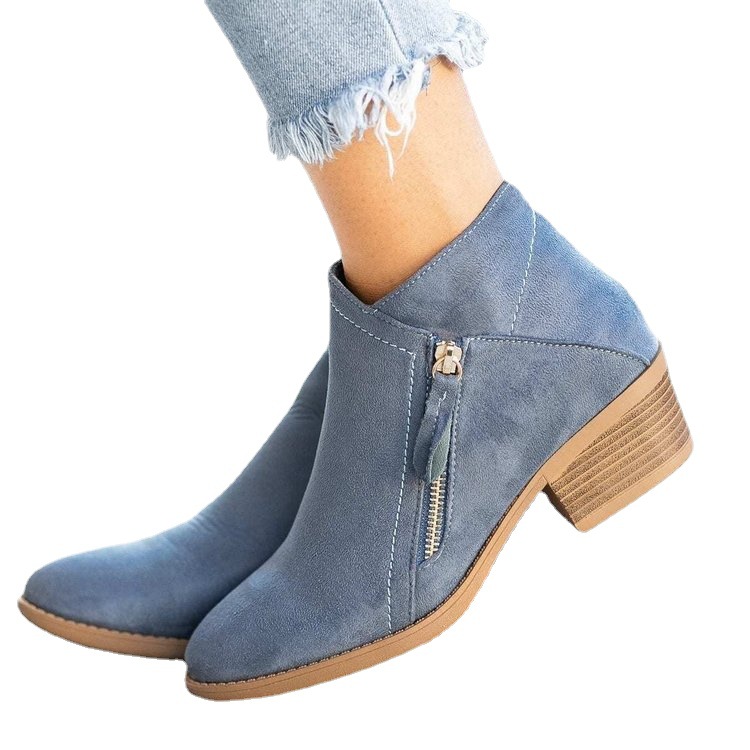 Zapatos de mujer nuevos de tacón grueso de talla grande, botas de mujer grandes con cremallera lateral plana, botines_voghion.com
