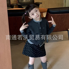 【现货】25秋冬新 miu系女童假两件秋季毛衣开衫毛呢加厚波点裙裤