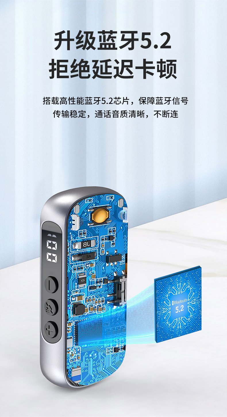 Car Bluetooth Audio Converter LED Digital Display Qualcomm Chip Speaker Bluetooth Receiver and Transmitter 2-in-1