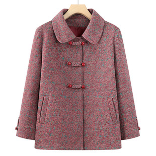 Mom's Outwear Spring & Fall New Style Middle-Aged and Elderly Grandma's Clothing Autumn and Winter Tops Women's Fashionable Lapel Clothes