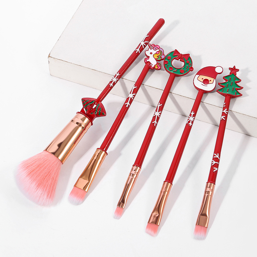 Set di pennelli per trucco in metallo in stile natalizio, regalo per le vacanze, pennelli di bellezza per principianti_voghion.com