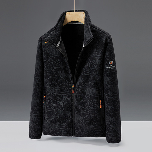 Autumn and winter fleece hoodie for men and women, couple's style, with stand-up collar, extra-large size, made of soft coral fleece or polar fleece, sporty cardigan jacket.
