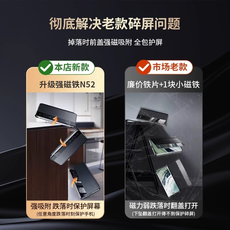 適用華為mate60pro携帯ケース真皮スタンドカバー休眠mate60保護カバー磁気吸引カバー|undefined