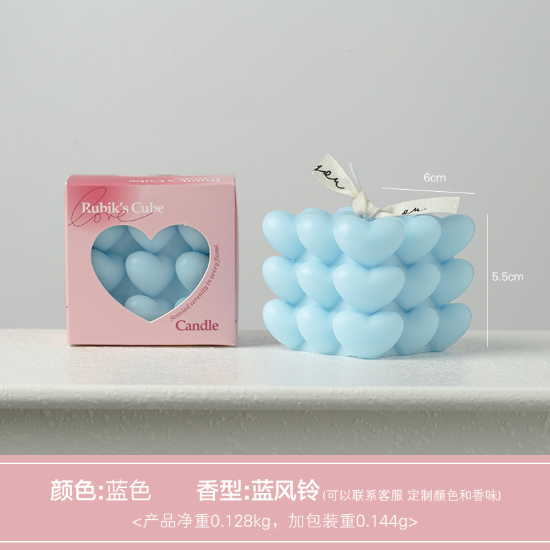 Love Cube Velas de aromaterapia Tanabata Día de San Valentín Día de San Valentín Sensación de la atmósfera hecha a mano Regalo de la fragancia geométrica Decoración interior