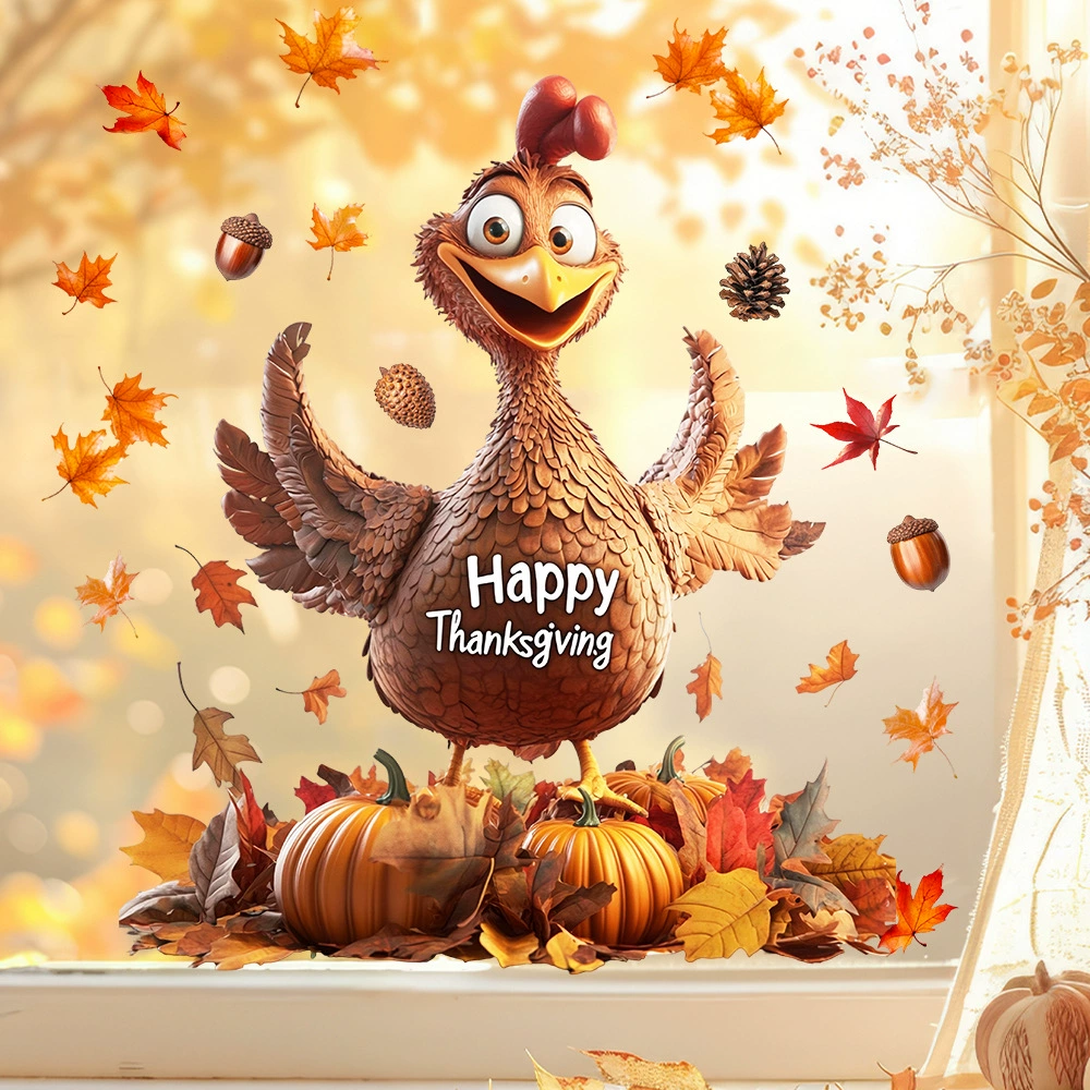 Кросс-граничный раскупаемый набор Thankgiving 3D мультфильм индейка клён лист окно наклейка Декоративная электростатическая наклейка