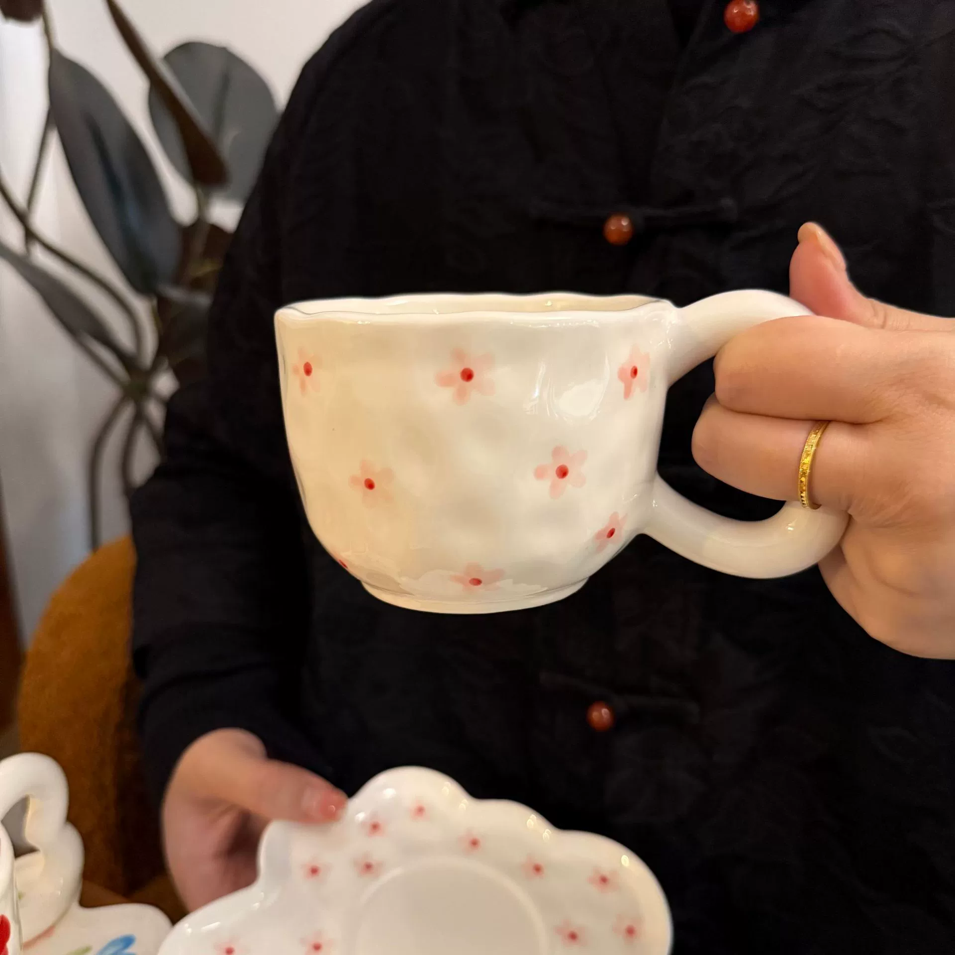 Облачная чашка корейская керамическая чашка для чая (Yun Duo), ручная роспись цветочной, 300 мл с блюдцем