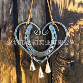 跨境心形幸运马蹄风铃luckylove Wind Chime复古花园悬挂装饰挂饰