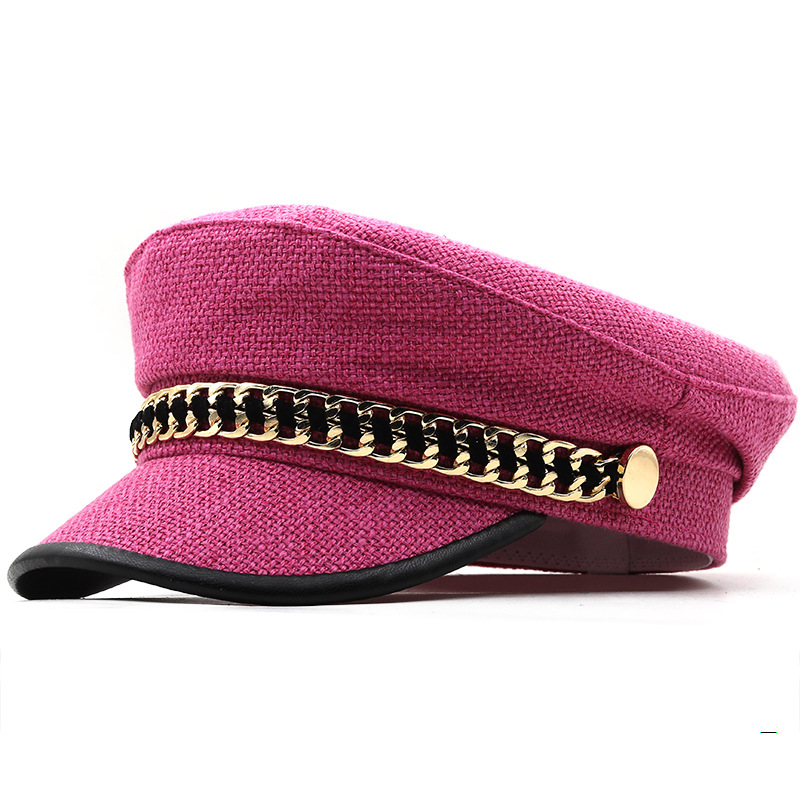 Mujeres Elegante Color Sólido Cadena Aleros Curvos Sombrero De Boina display picture 5