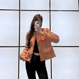 短款外套加厚新款气质名媛小香风冬季粗花呢羽绒内胆扎染