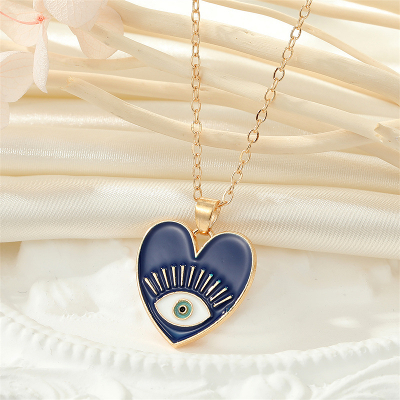 retro color drop nectarine heart eye necklace collarbone chain female