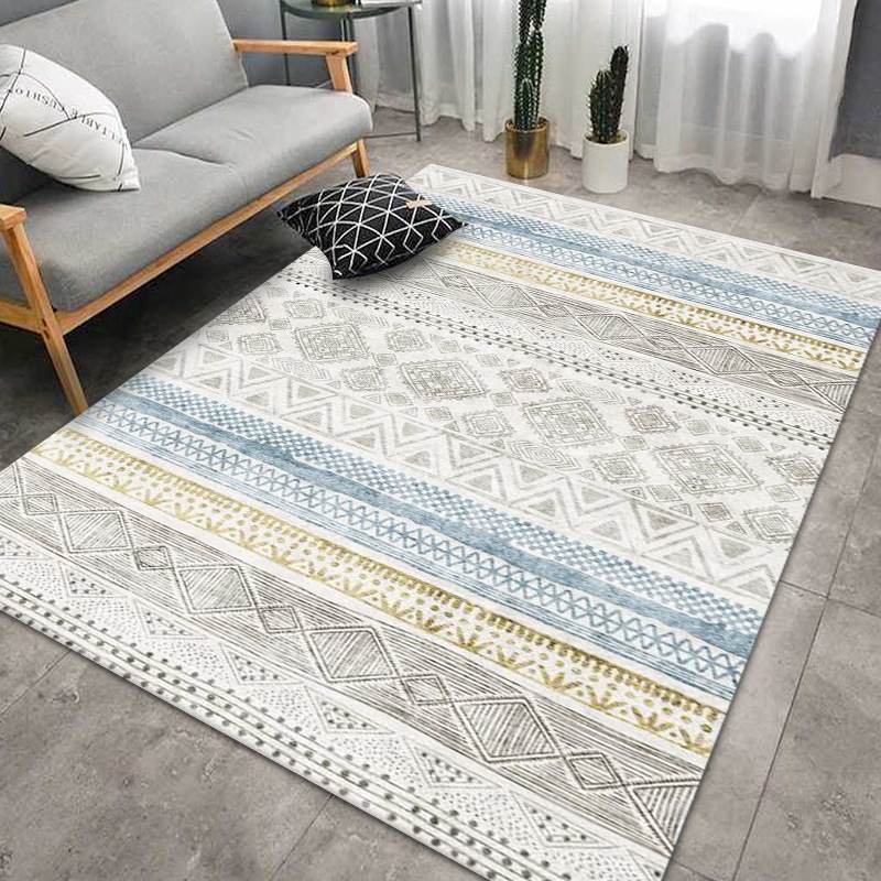 新款批发水晶绒摩洛哥波西米亚线条客厅地毯复古北欧风卧室床毯