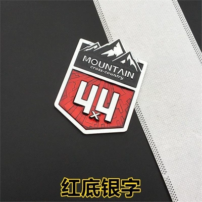 Car logo Jeep Wrangler and Toyota Car - standard-paste-style-shield-shaped-snow-mountain-44-red-background-with-silver-characters