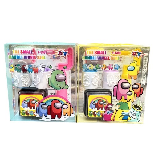 Children's Cartoon Roller Stamp Ink Pad Set Handle Primary School Kindergarten Small Gift Stamp Toy Wholesale
