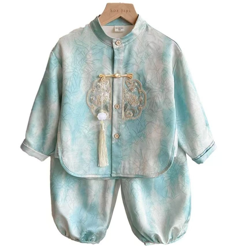 新中式印花竹叶仿醋酸提花面料 旗袍连衣裙衬衫女装服装面料