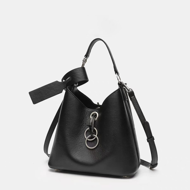 Designer Genuine Leather Hobo Underarm Bag, Textured Top-Layer Cowhide Bucket Bag, Large Capacity Single Shoulder Crossbody Bag for Women