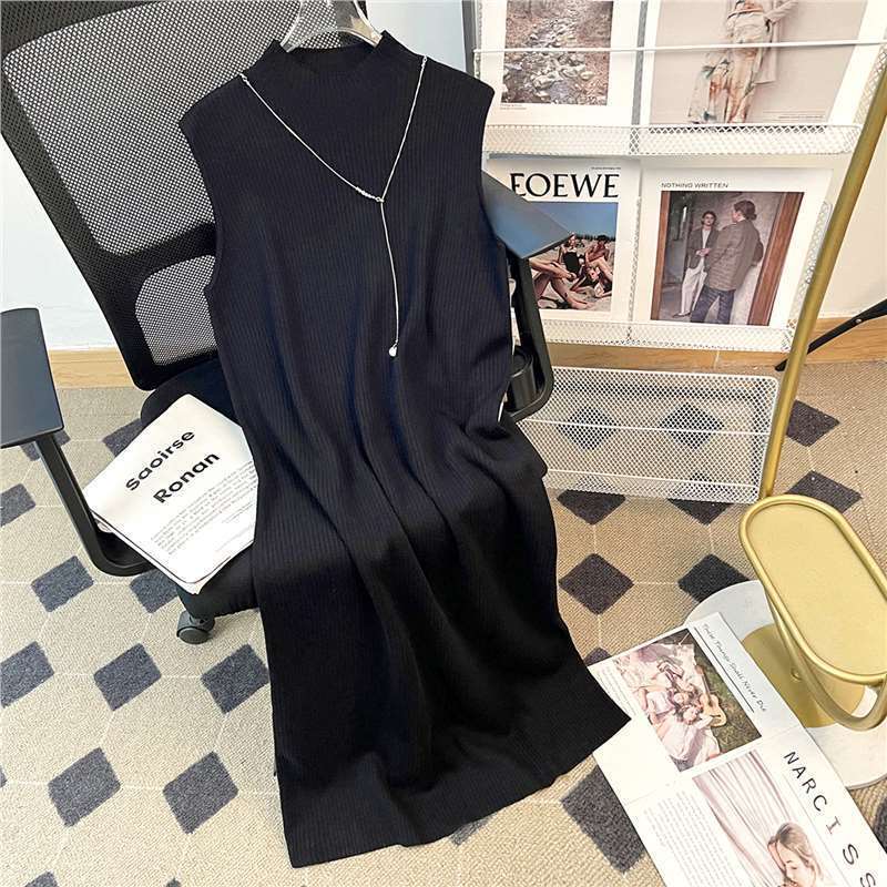 Dahong's Same Style [Self-Retained Skirt] Half Turtleneck Knitted Sleeveless Vest Dress for Women in Autumn Loose Slimming Look Bottoming Dress