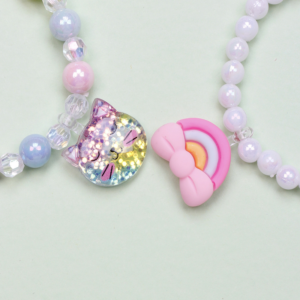 Cute Unicorn Cat Strawberry Plastic Beaded Bracelets 6 Pieces