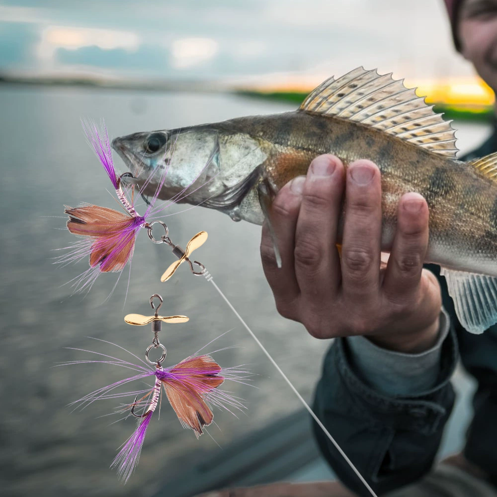 Приманка для ловли мух Luya Golden Propeller Anti-Butterfly с одним крючком, перевернутым хвостом и шипами, длина 2,89 см/0,28 г, микроприманка