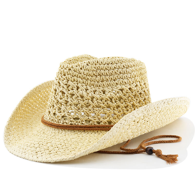 Unisex Retro Western Cowboy Beach Straw Hat Ethnic Style Top Hat For Outdoor Travel_voghion.com