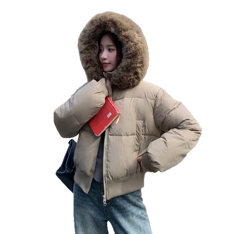 Comercio exterior encapuchado cuello de lana plumón ropa de algodón mujer invierno 2025 nuevo engrosado corto abrigo de algodón pan abrigo image 5