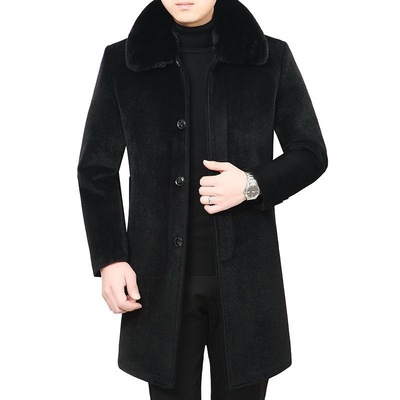 mink Cashmere coat men's wear new pattern Middle and old age Lapel Fur overcoat Plush thickening Removable Fur collar coat