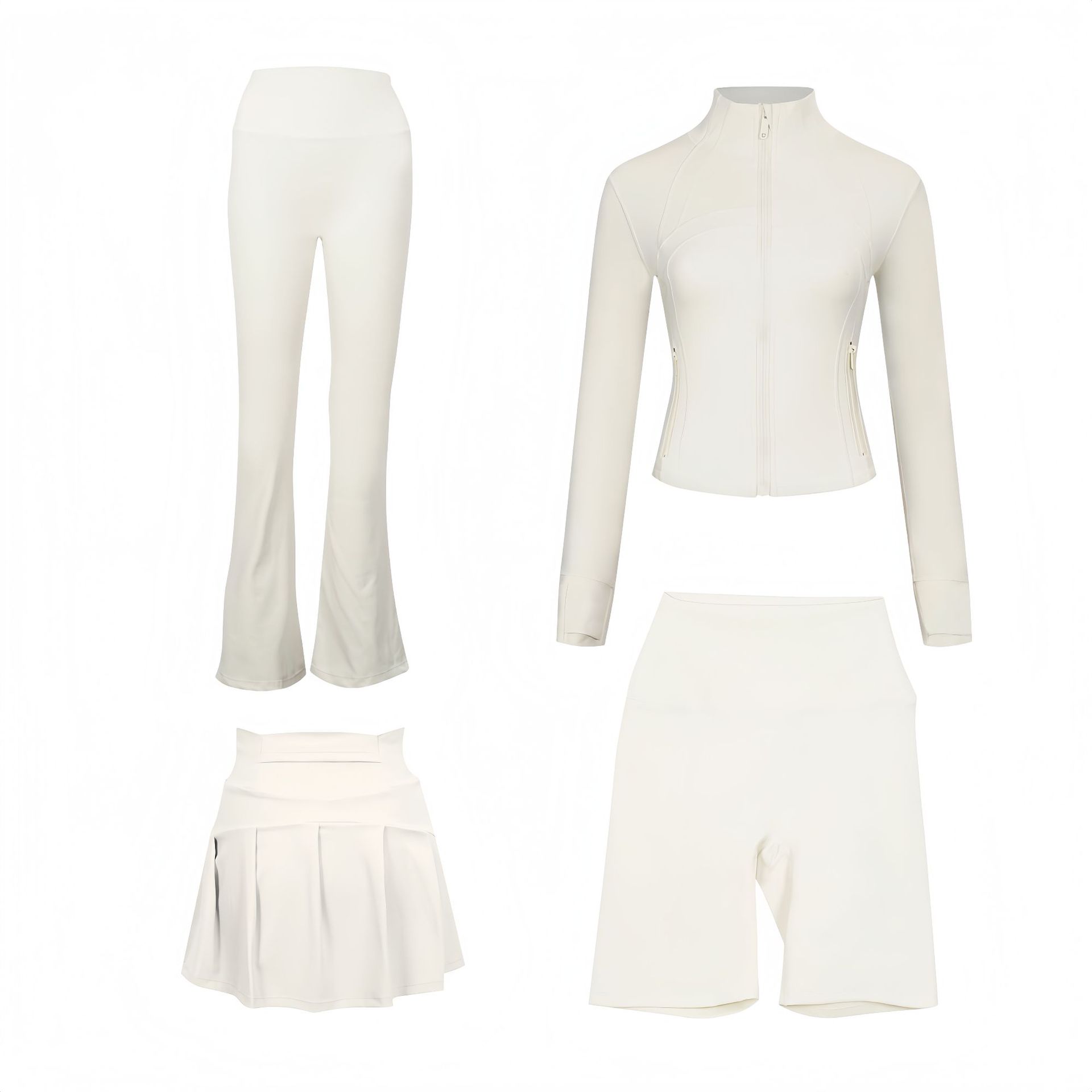 Women's Four Piece Set Short Jacket Flared Pants Short Skirt Slim Fit Elastic Sports Wear_voghion.com