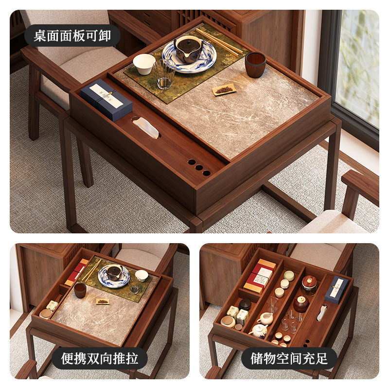 Mesa de té de madera sólida del balcón, nueva mesa cuadrada china, mesa casera simple, mesa de té cuadrada Zen casual