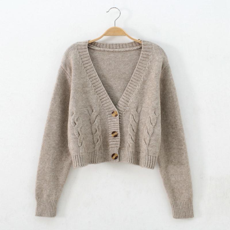 Ultra-Short High-Waisted Slimming Look Rubber Flower Sweater for Women 2025 Autumn New Style Single-Breasted Knitted Cardigan Twist Small Jacket Ultra-Short High-Waisted Slimming Look Rubber Flower Sweater for Women 2025 Autumn New Style Single-Breasted Knitted Cardigan Twist Small Jacket