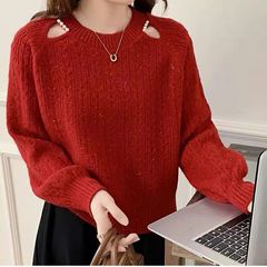 欧洲站2025冬季新款韩版气质Polo领牛仔拼接针织衫假两件毛衣女装