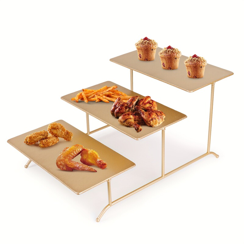 3-Tier Serving Rack and Dinner Plate Set Large Layered Serving Rack with Foldable Sturdy Stand