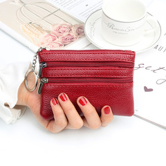 Women's Coin Purse with Zipper, Litchi-Grain Design – Compact Short Wallet for Cosmetics, Keys, and Cards