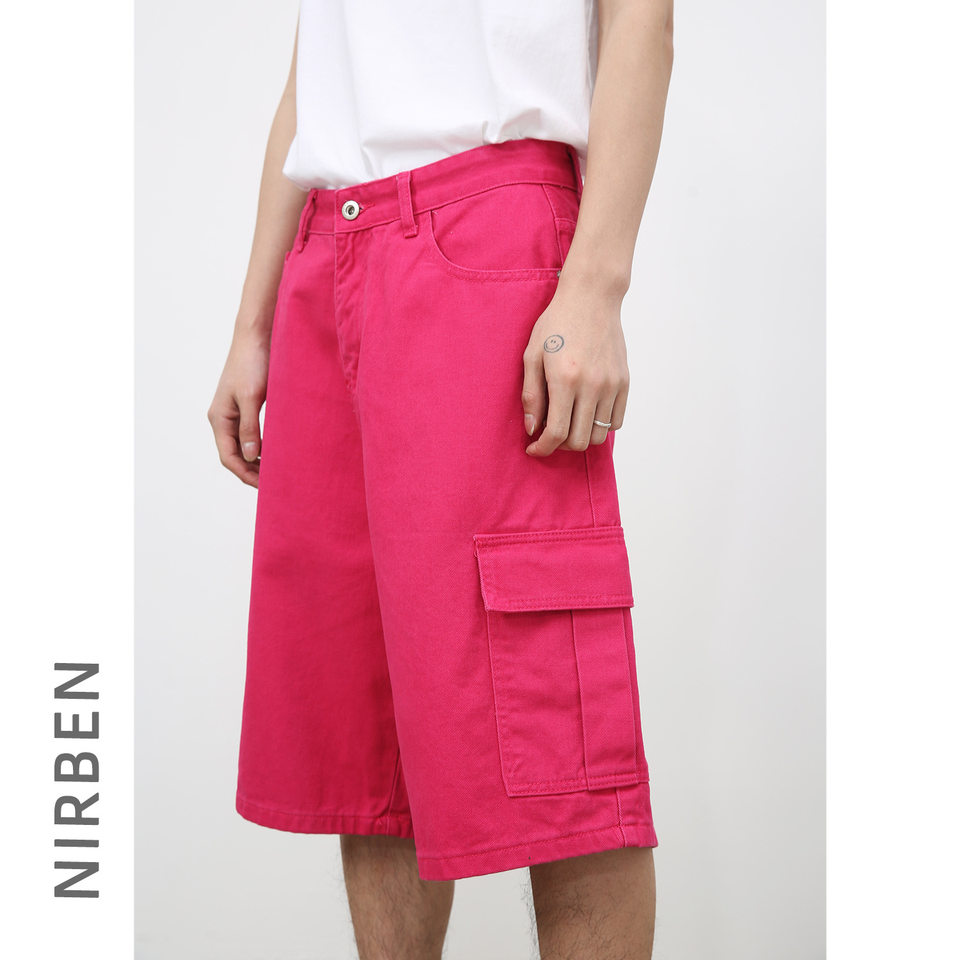 Quần short denim nam ống rộng ống đứng lửng 5 tấc phong cách Hàn, form rộng rãi dễ phối đồ — Hồng đào, Màu be nhạt, Màu cà phê, Trắng be